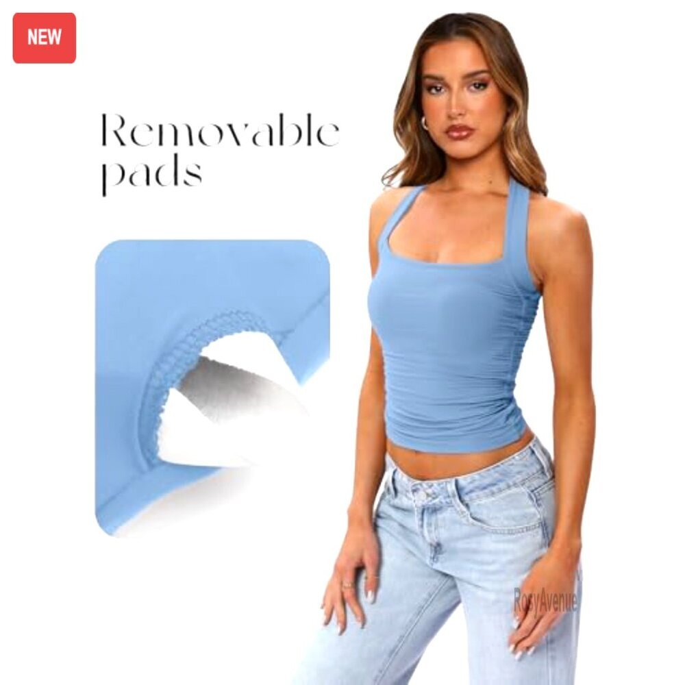 Women's Halter Tank Top with Built-in Bra, Double Lined, Backless, Y2K Style - Picture 4 of 8